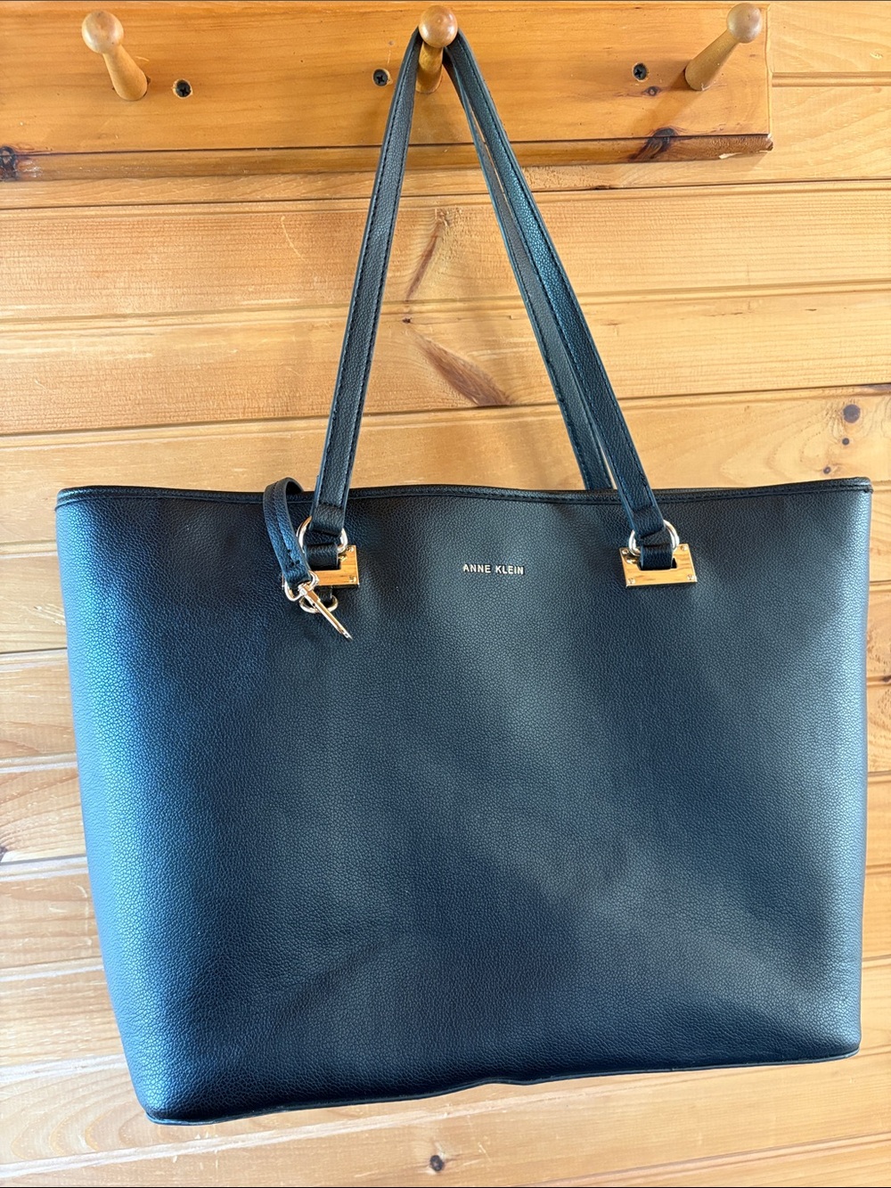 Anne Klein Black Pebbled Tote with Gold Accents